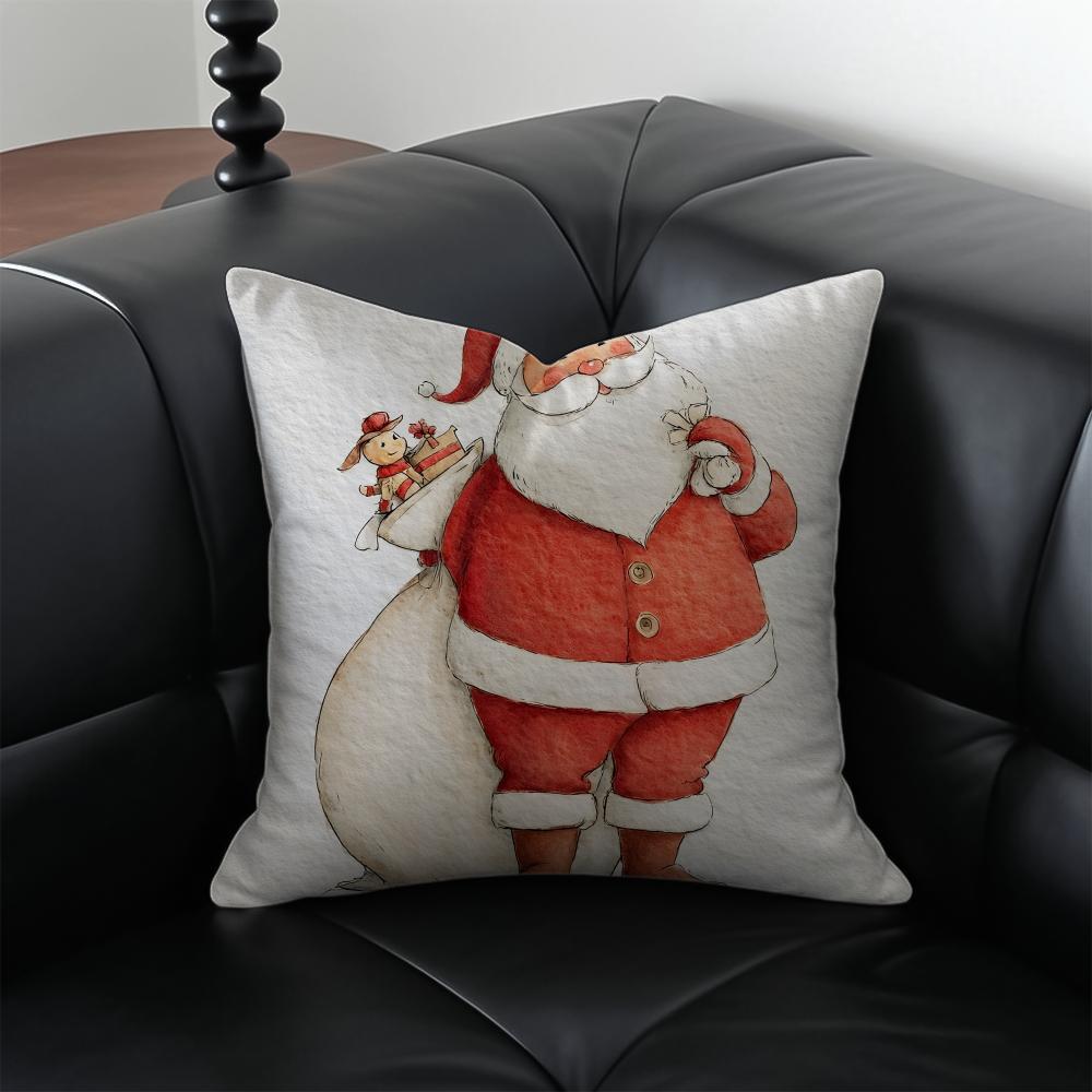 SSanta Claus illustration Cushion Cover Pillow Case Antidustmite Invisible zipper silky plush cushion