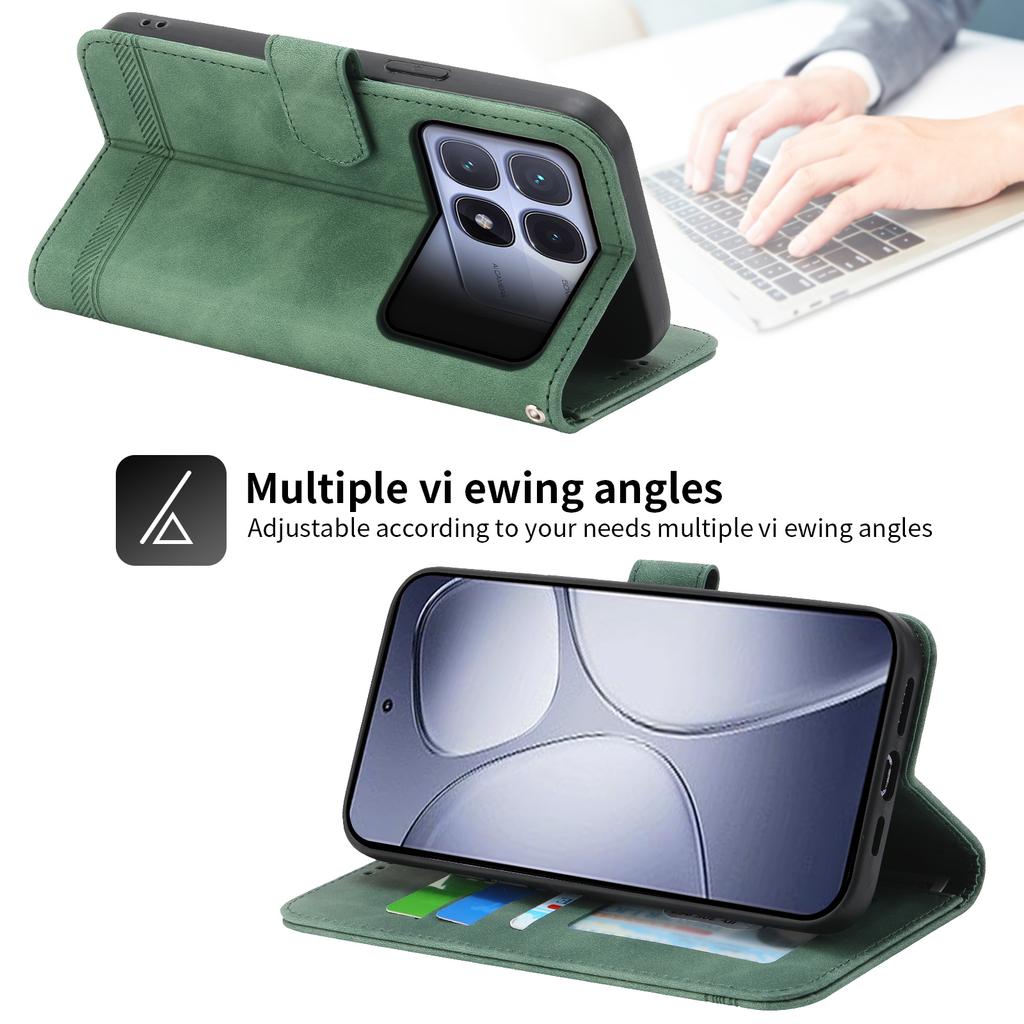 DIERFENG DF-03 For Xiaomi Redmi K70 Ultra Leather Case Lines Imprint Wallet Phone Cover