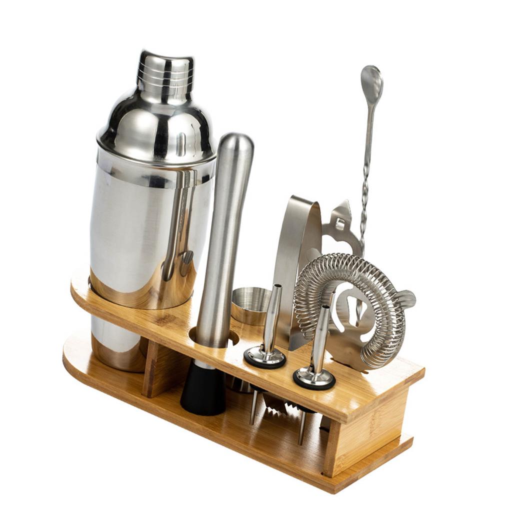 10PCS Home Bartending Kit Stainless Steel with Bamboo Tray Cocktail Mixing Tool Set for DIY Novice