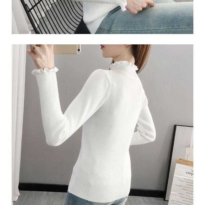 Dámský módní pletený svetr s dlouhým rukávem a rolákem, slim fit