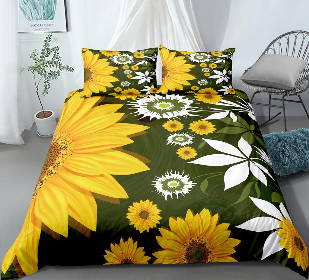 Gelbe Sonnenblume King Queen Bettwäsche Set Blüten Blumen Bettbezug Blau Schmetterling Blumen Bettbezug Polyester Bettbezug