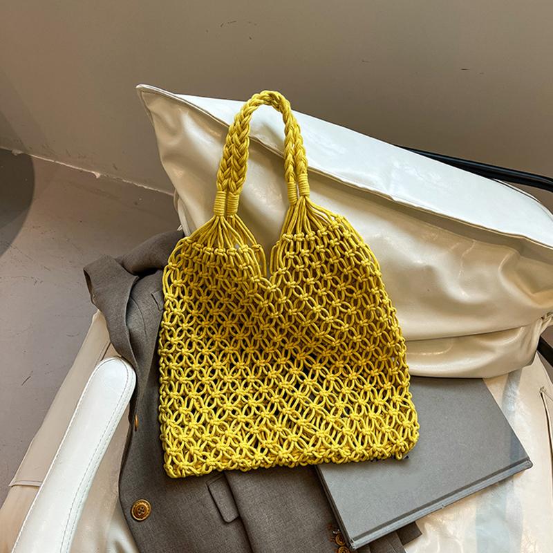 and-Woven Bag Women Handmade Hollow Handbag Female Shoulder Bag Big Capacity Summer Casual Travel Beach Tote Purse