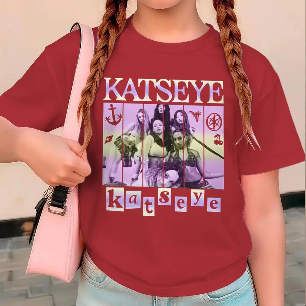 Katseye Print Mädchen T-Shirt Kleinkind Oberteil Sommer Kurzarm Oberteile Mädchen Gruppe Katseye Grafik T-Shirt Kinder Freizeit T-Shirt