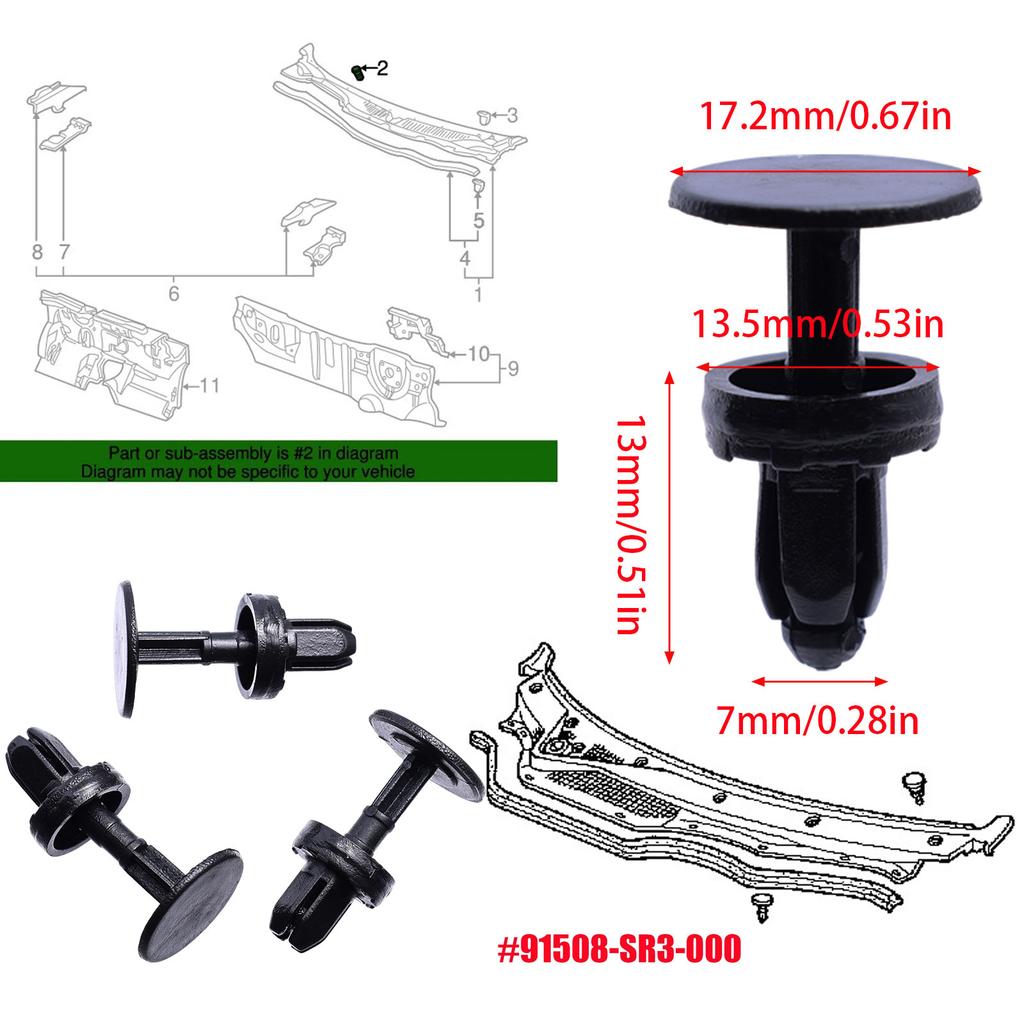 91508-SR3-000 for Honda Odyssey Civic CR-V Del Sol Acura Integra Windscreen Cowl Scuttle Panel Trim Clips