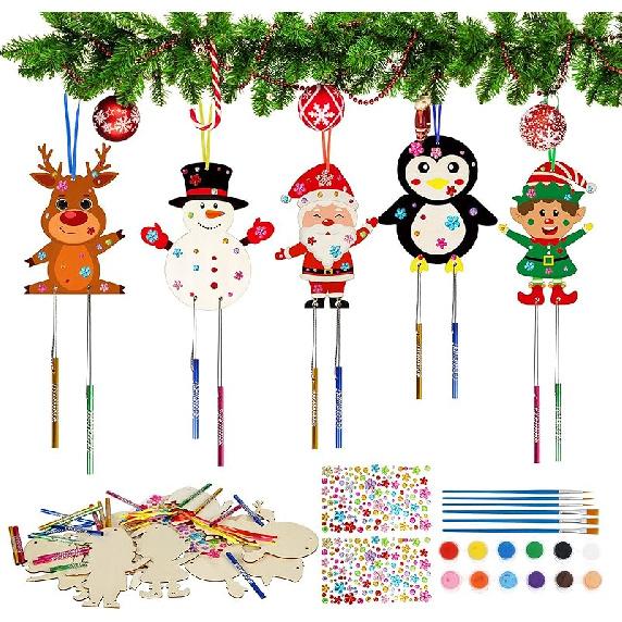Fennoral 27 Pack Hummingbird Wind Chime Craft Kit for Kids Make Your Own Hummingbird Craft Wooden Ornaments for Girls and Boys DIY Crafts Activity