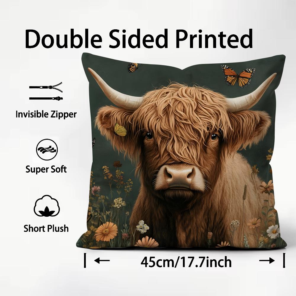 Mountain Cattle Fashion Cushion Cover Plush Fabric Soft DoubleSided Printed Sofa Warm Winter Home Child Gift Pillow Case