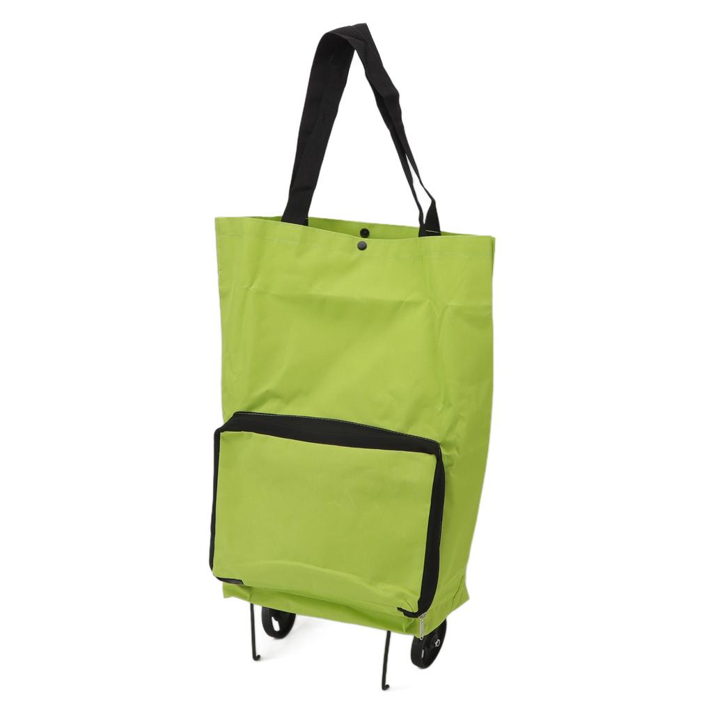 Foldable Shopping Cart with Wheels Multifunctional Fabric Storage Bag Portable Shopping Bag Green
