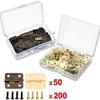50pcs/box Hinges + 200 Screws Iron Golden/Antique Bronze 4 Holes Durable Furniture Hardware 16*13mm Mini Rounded Hinge Decor