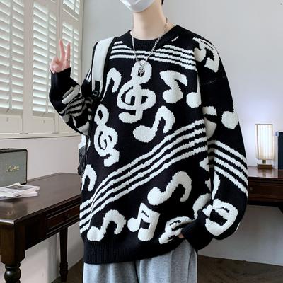 Hot Selling Winter New Fashion Music Towel Embroidered Jacquard Sweater Couple Knitwear