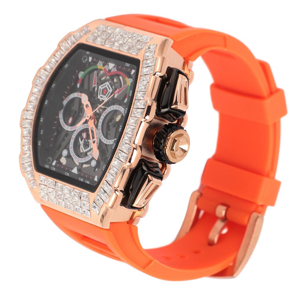 Analog Quartz Wristwatch 30m Waterproof Silicone Strap Multi Functional Quartz Watch for Man Rose Orange