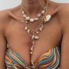 Beach Vacation Natural Shell Piece Conch Necklace, Imitation Pearl Metal Starfish Pendant Necklace