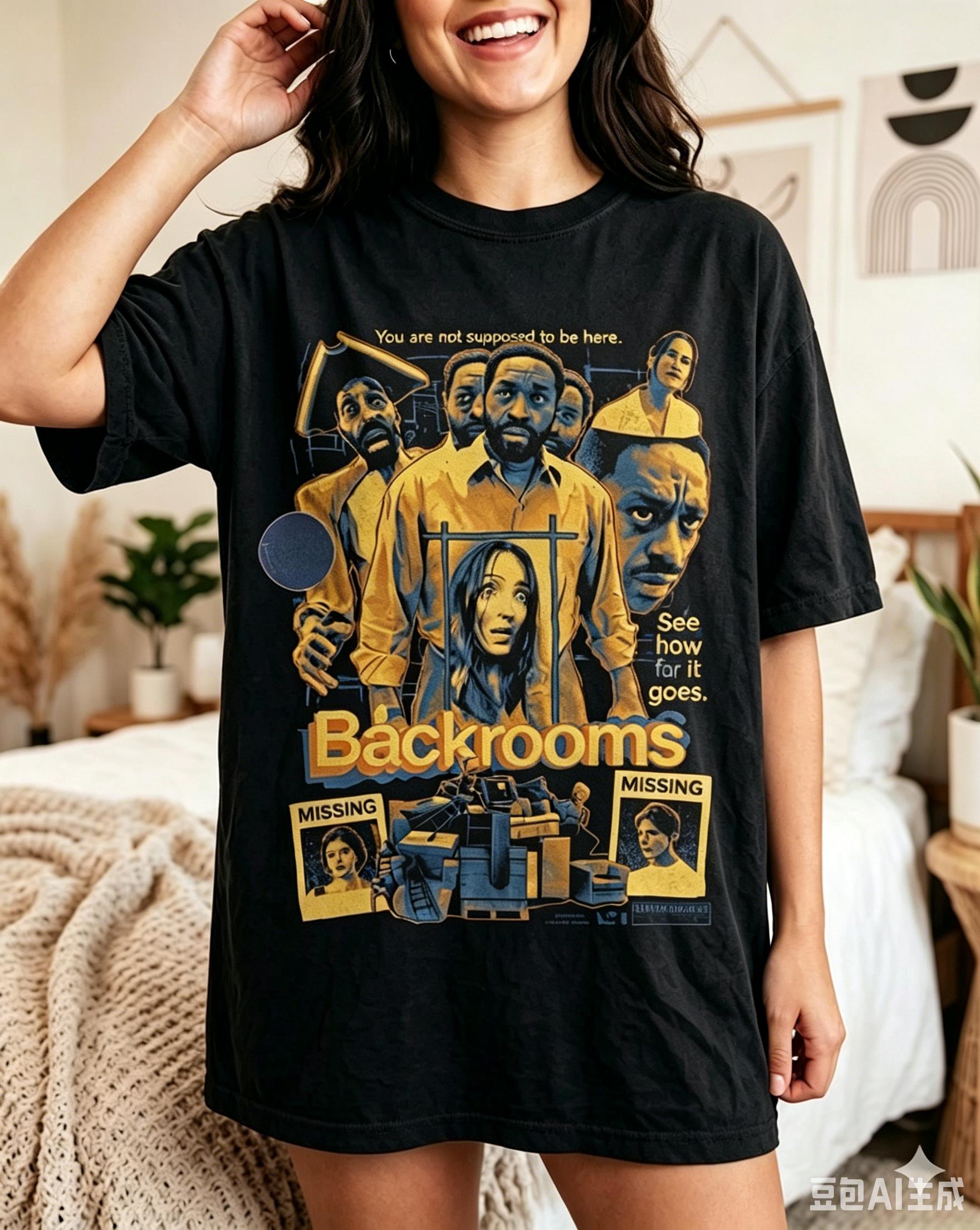 The Backrooms 2026 Horror Movie Exit Sign Graphic TShirt Liminal Space Meme Vintage Unisex Short Sleeve Casual Top 2XL