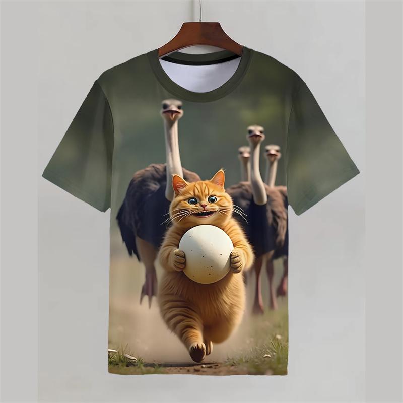 Funny Cat Graphic Tshirt For Men 3d Printed Animal Round Neck Short Sleeved Tee Shirt Kids Summer Casual Streetwear T-shirt