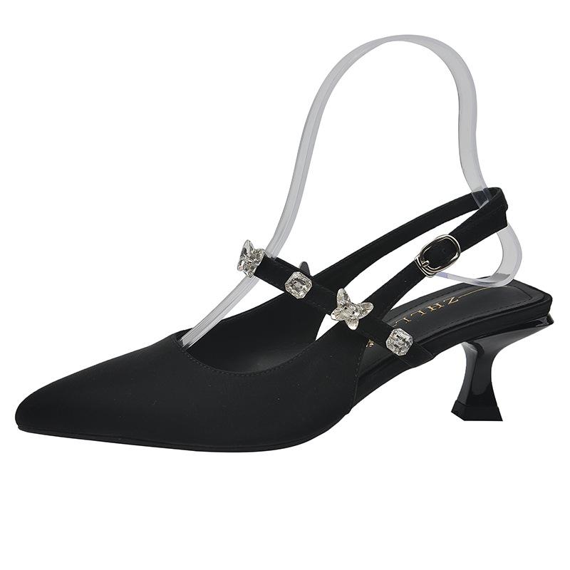 

rear empty sandals fat mm high heel sandals temperament hollow shoes widened and fattened large size women s shoes 35 чёрный