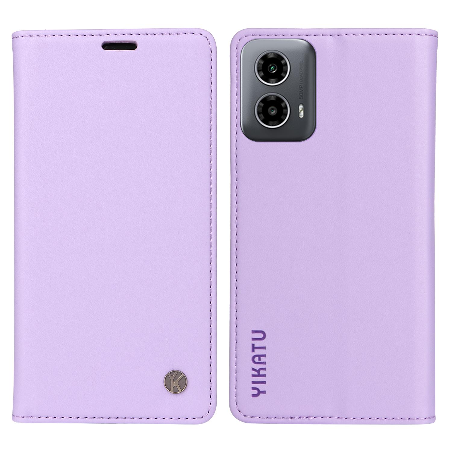 

YIKATU YK-001 For Motorola Moto G45 5G/G34 5G Case Magnetic Closure Full Protection Leather Phone Cover Light Purple