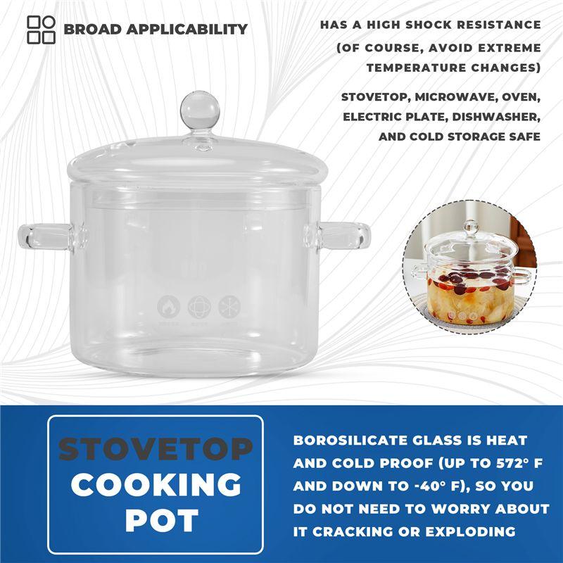 A20F-Glass Saucepan With Cover,Stovetop Cooking Pot With Lid And Handle Simmer Pot Clear Soup Pot High Borosilicate