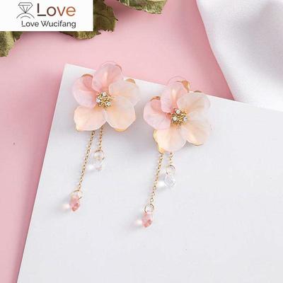 Dominiert die einfache Muschel Blume süße Quaste Ohrringe Frosted Crystal lange Blütenblätter Eardrop Frauen Tropfen Ohrringe Schmuck