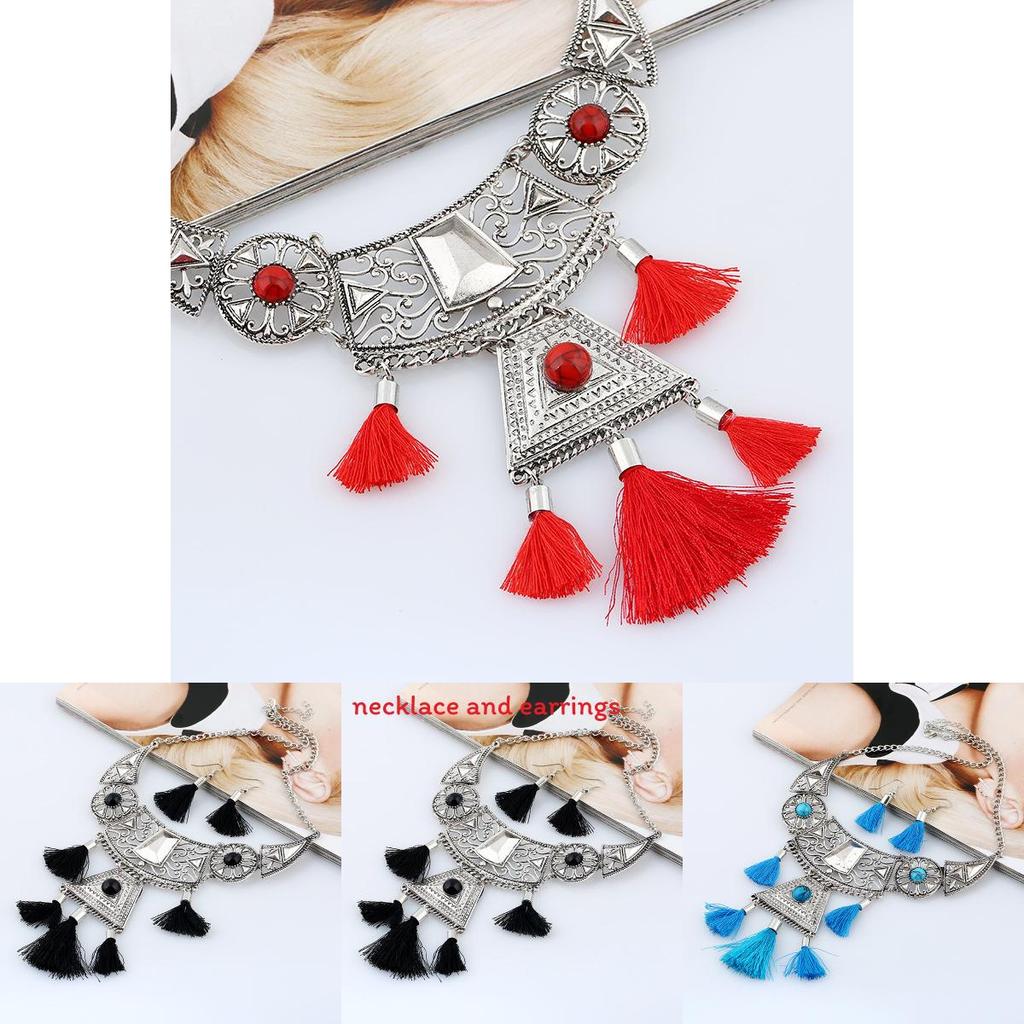 Ethnic Style Simulation Gemstone Decoration Women Necklace With Tassel Design For Casual Wear
