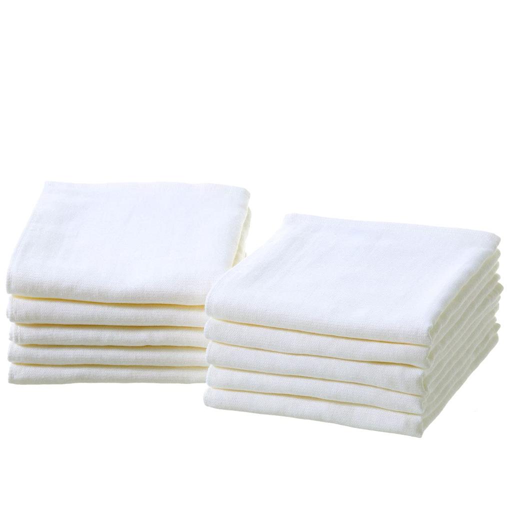 Set of 10 Gauze Face Towels, Single-Sided, Made In Japan, Senshu Towels (Approx. 33 X 82cm), Off-White