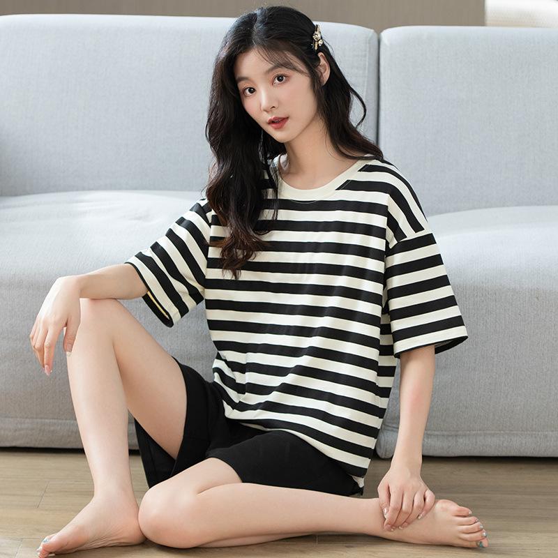 Baumwoll-Pyjama-Set im koreanischen Stil - Niedliche, lässige Kurzarm-Homewear für Studenten