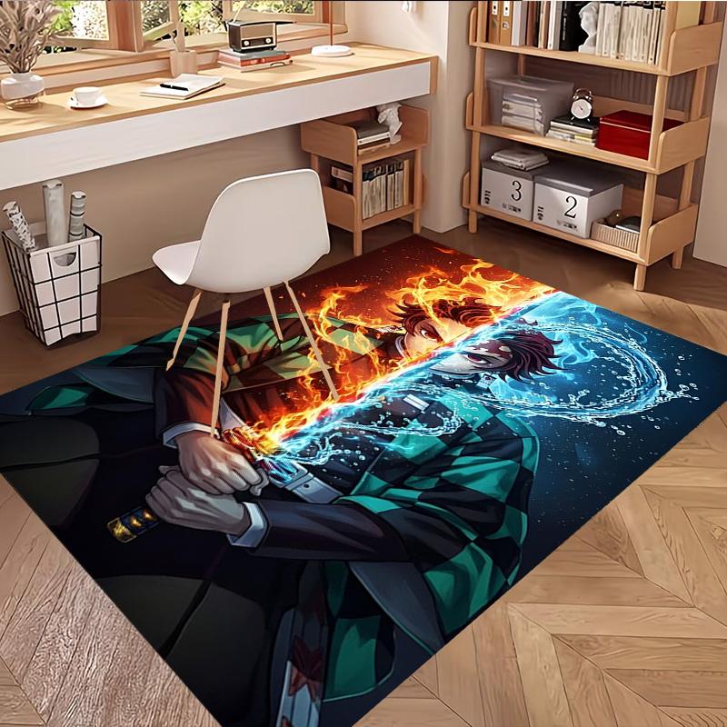 Demon Slayer Print Rug, Washable Floor Carpet, For Entryway Dorm Laundry Room Office Study, Home Decor Birthday Christmas Gift
