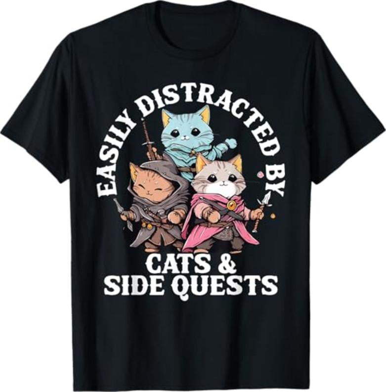 Cats Side Quest Distracted Tabletop Funny T-Shirt S разноцветный