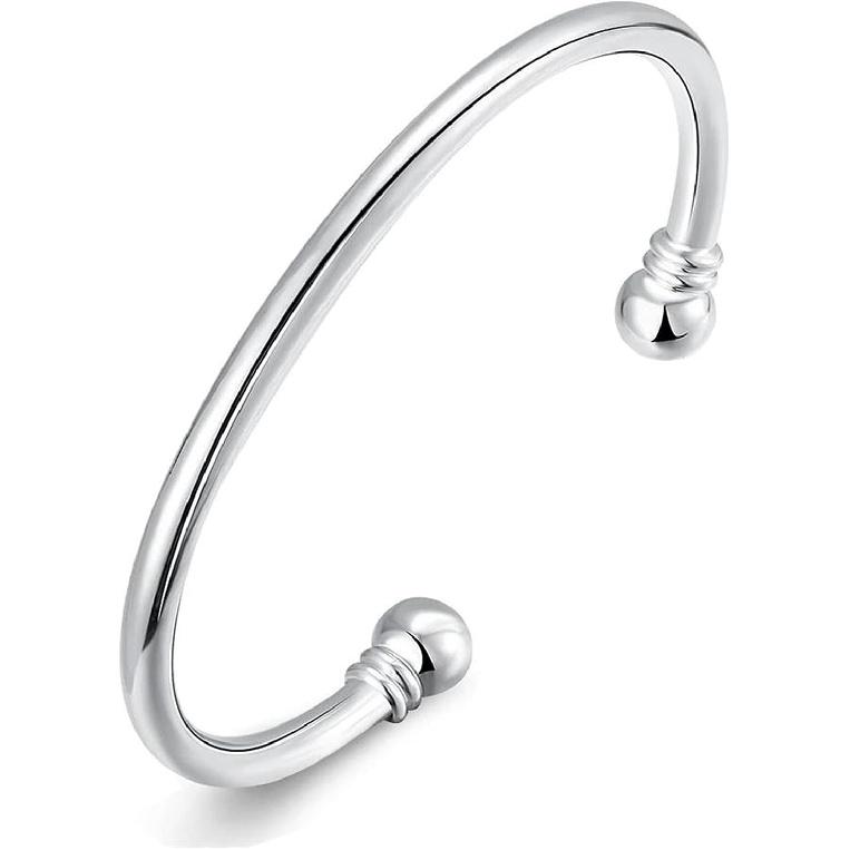 Denchy 925 Silver Bangle Bracelet, Fashion Jewelry Simple Cuff Bangles for Women Mom Wife Valentine Mothers Day Gift