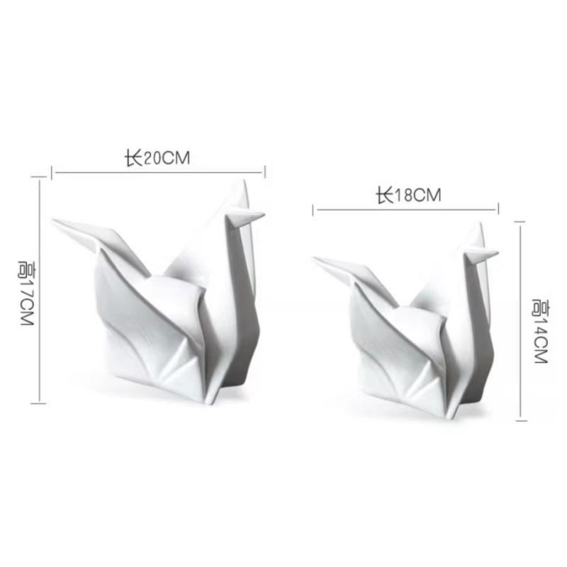 Creative Paper Cranes Ceramic Handicrafts Geometric Origami Sculptures Bird Swan Decorative Figurines Home Decoration