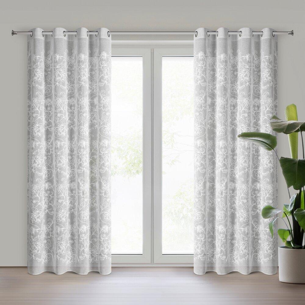 Lily Curtain 140X250 Cm White Embroidered Flowers Eyelets