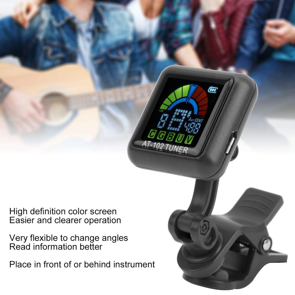 Clip-on USB Guitar Tuner, Rechargeable, for Stringed Instruments (AT-102 Black)