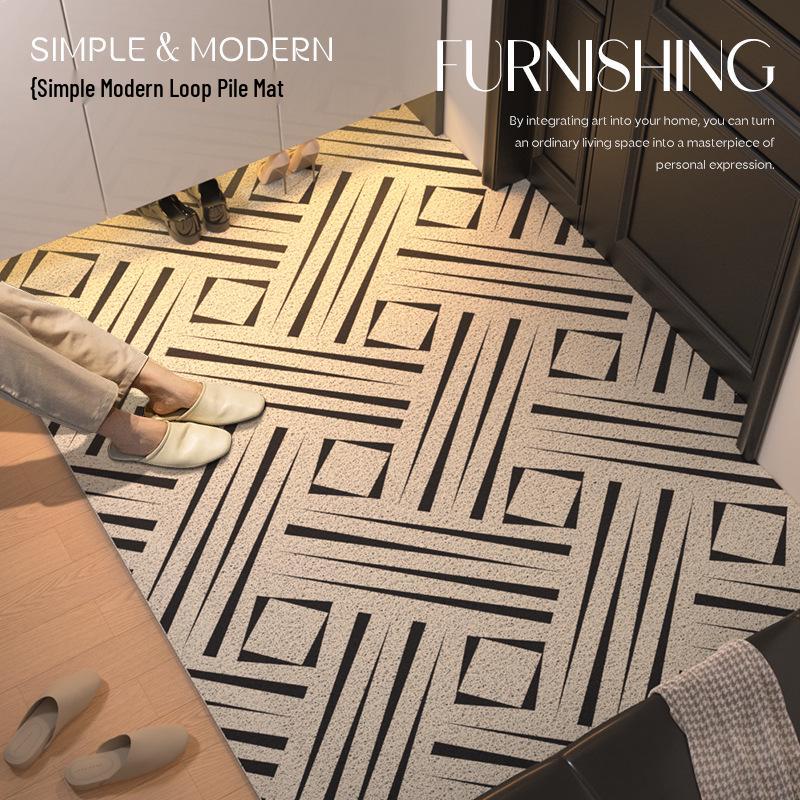 Geometric Entry Door Mat Silk Coil, Non-Slip, Wear-Resistant, Easy To Clean & Cut To Size