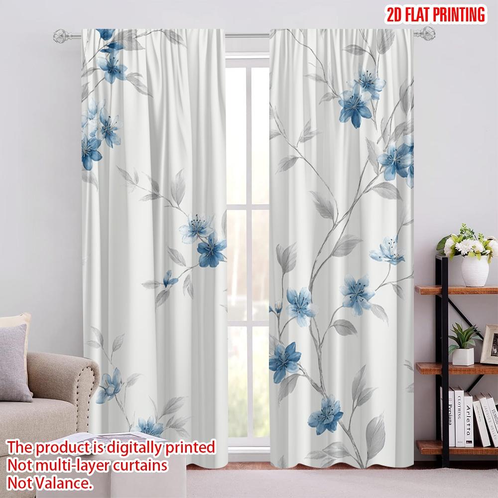

2D плоская печать 2 шт. Шторы Синие цветочные ветви акварель 100% полиэфирная ткань Без электричества 0 Использовать для всех случаев 52.50 × 116.00 cm 2 pcs