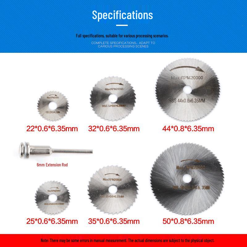 7-Piece High-Speed Steel Cutting Discs Set for Wood, Plastic & Metal, 3.2mm Shank Rotary Tool Blades