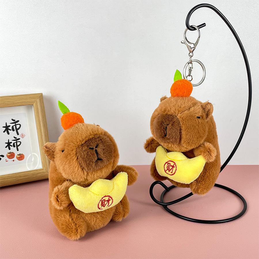 Cute Pull Rope Plush Gold Ingot Capybara Orange Kapibala Doll Children's Toy Grab Machine Doll Doll