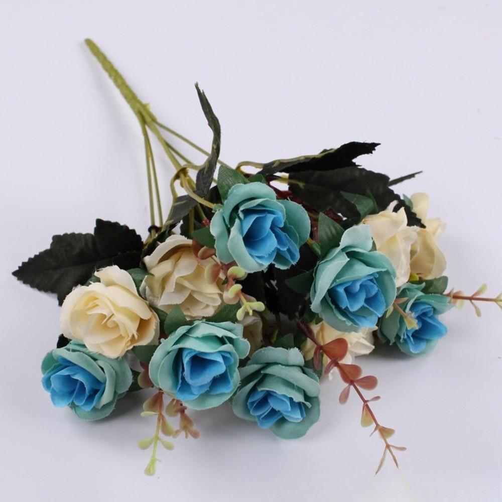 12 Köpfe Rose Künstliche Blumen Simulation Zweifarbig Kunstrosen Blumensträuße mit Stielen Anordnung Blume