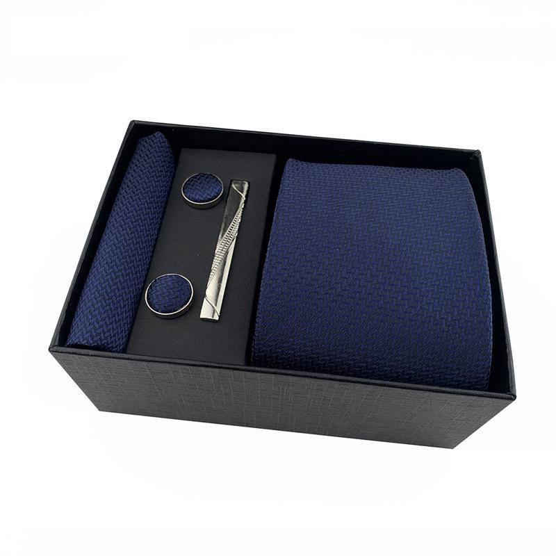 Men's Black Business Tie Gift Set: Striped & Plain Ties, Pocket Square, Tie Clip
