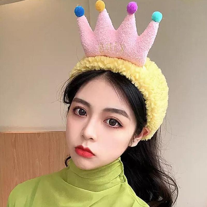 Plush Colorful Crown Hairband Soft Spa Headbands Elastic Furry Turban Non-slip Headwrap for Washing Face Makeup Tool