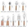 9 Pieces Kitchen Gadget Set with Wooden Handle, Stainless Steel Kitchen Tools Bottle/Can Opener Pizza Cutter