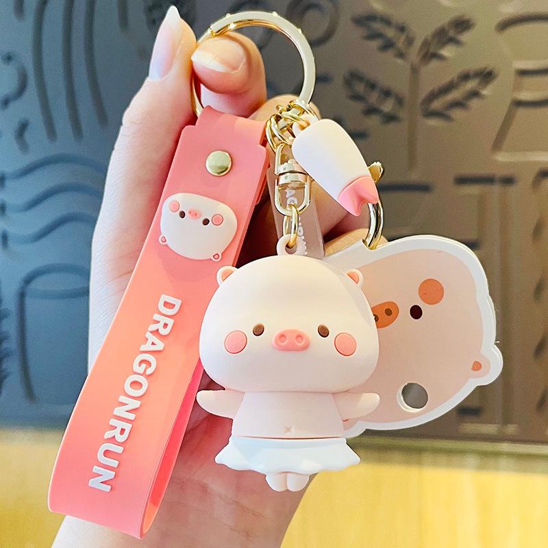 Cute Pig Keychain for Women: Couple Backpack Pendant & Electric Car Charm