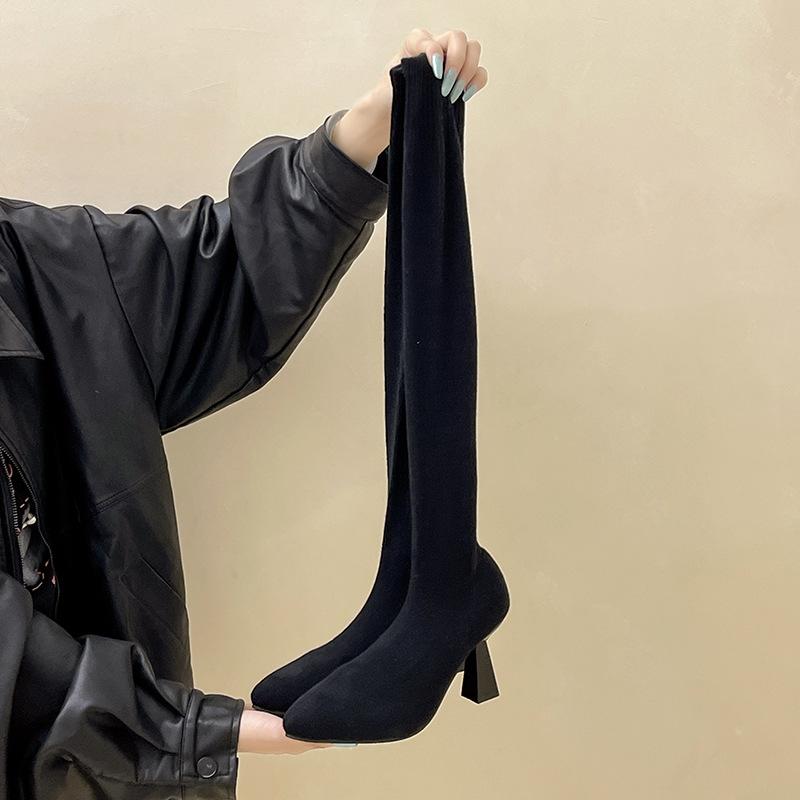 

Sense of design, niche, thin and heel-increasing fashion, thin boots, autumn and winter skirts, French European and American women s boots 35 чёрный