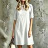 Women's Short Sleeve Notched V-Neck Stand Collar Color Loose Fit Casual Dress with Pockets