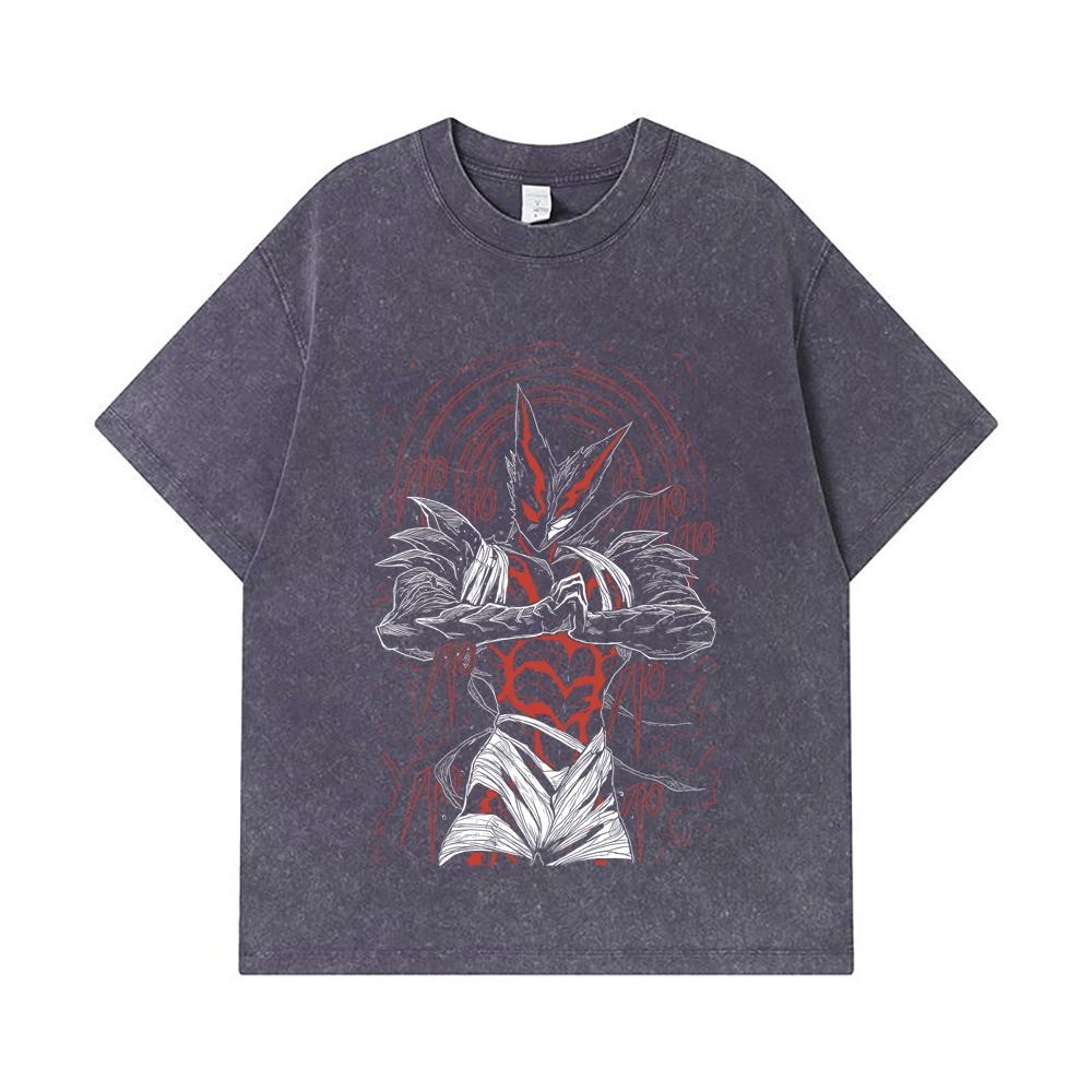 275 GSM Washed T-shirts 100% Cotton One Punch Man V3 Garou Print Unisex Heavy Cotton T Shirt
