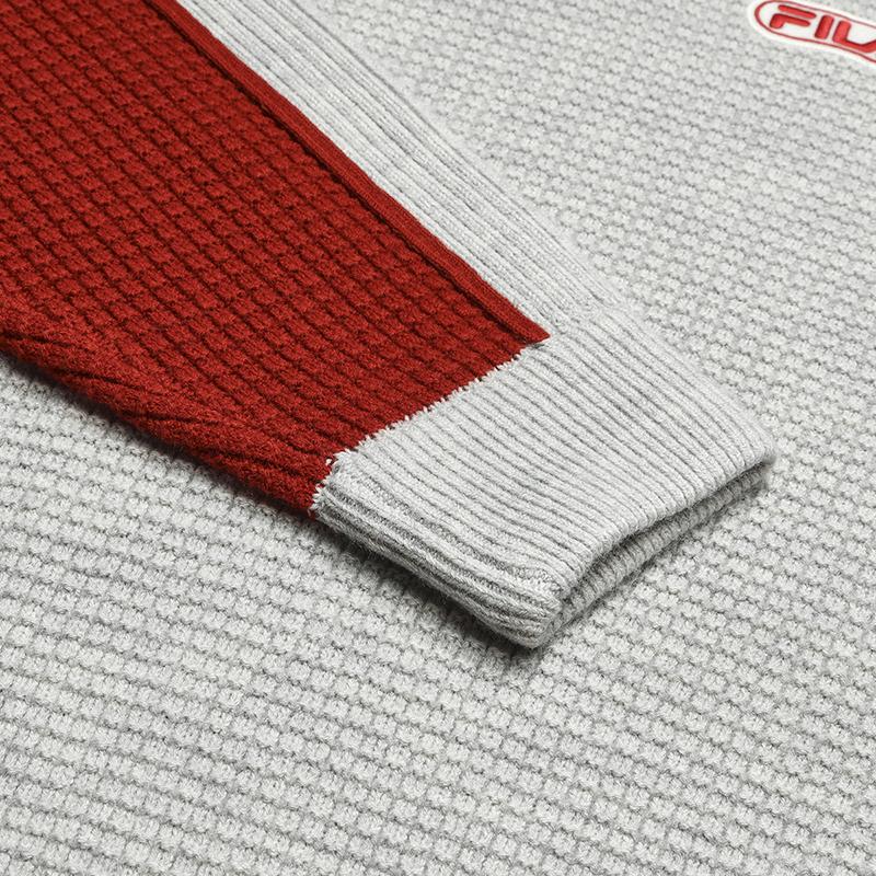 Fila Original Casual Fashion Retro Trendy Waffle Half-Zip Loose Knit Sweater Men sweater Ghost-White Flower-Gray F11M549402FLM