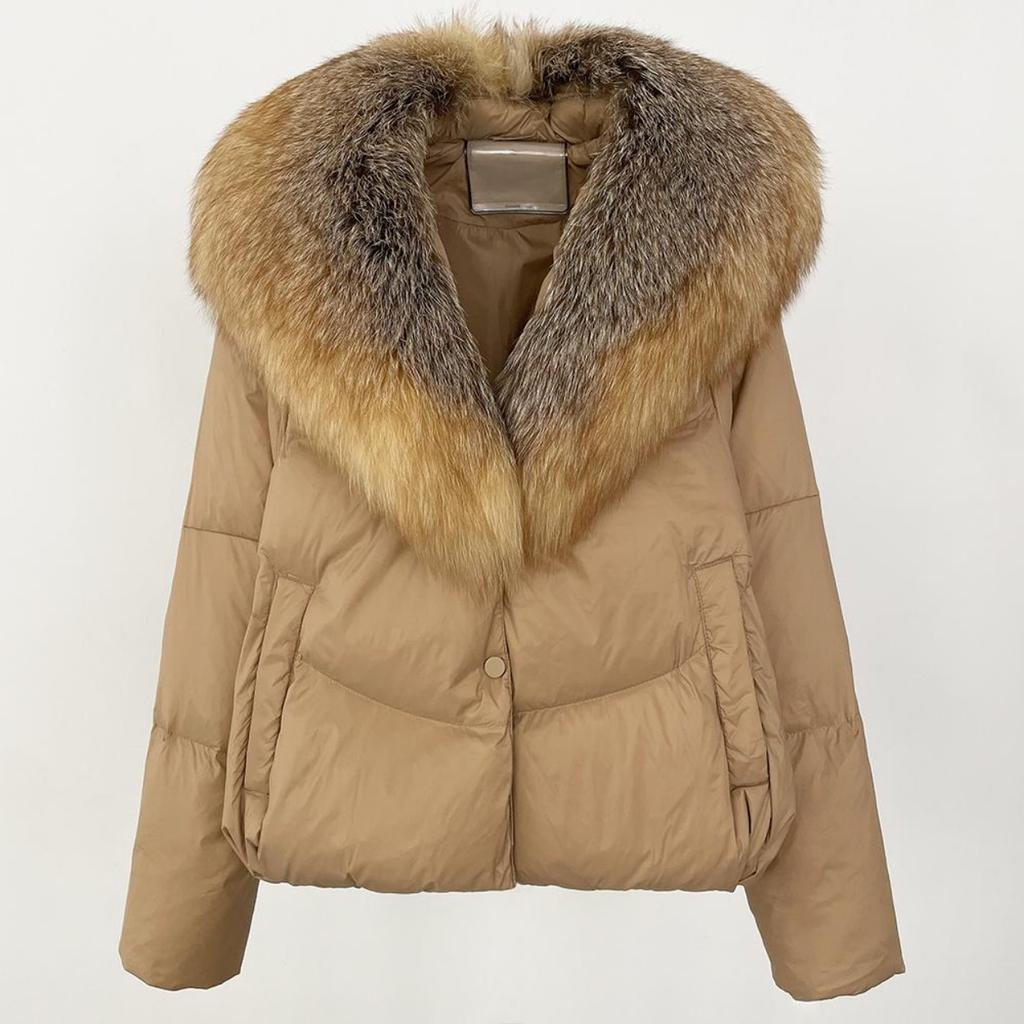 OFTBUY 2024, toamnă iarnă, blană de vulpe argintie, guler detașabil, jachetă cu îmbinare, haină caldă îngroșată, puf de rață alb 90%