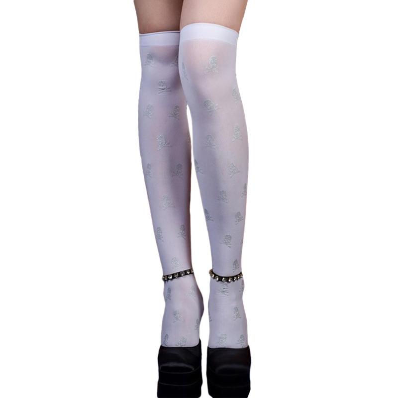 Skull Over Knee High Socks Skeleton Thigh High Stockings Halloween Stockings