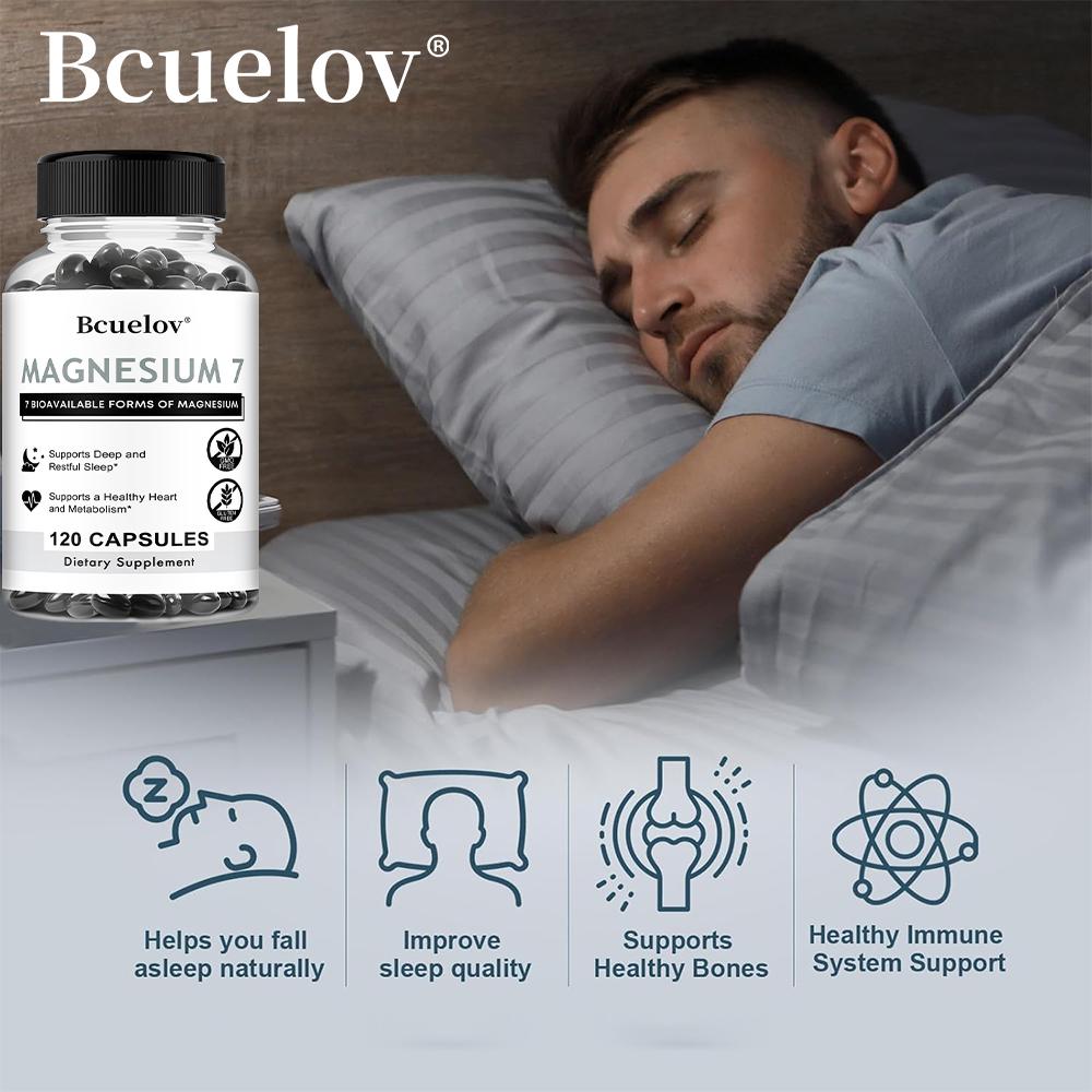 Bcuelov 7 types of magnesium composite capsules containing magnesium glycinate magnesium manganese citrate and vitamin B6 to aid sleep