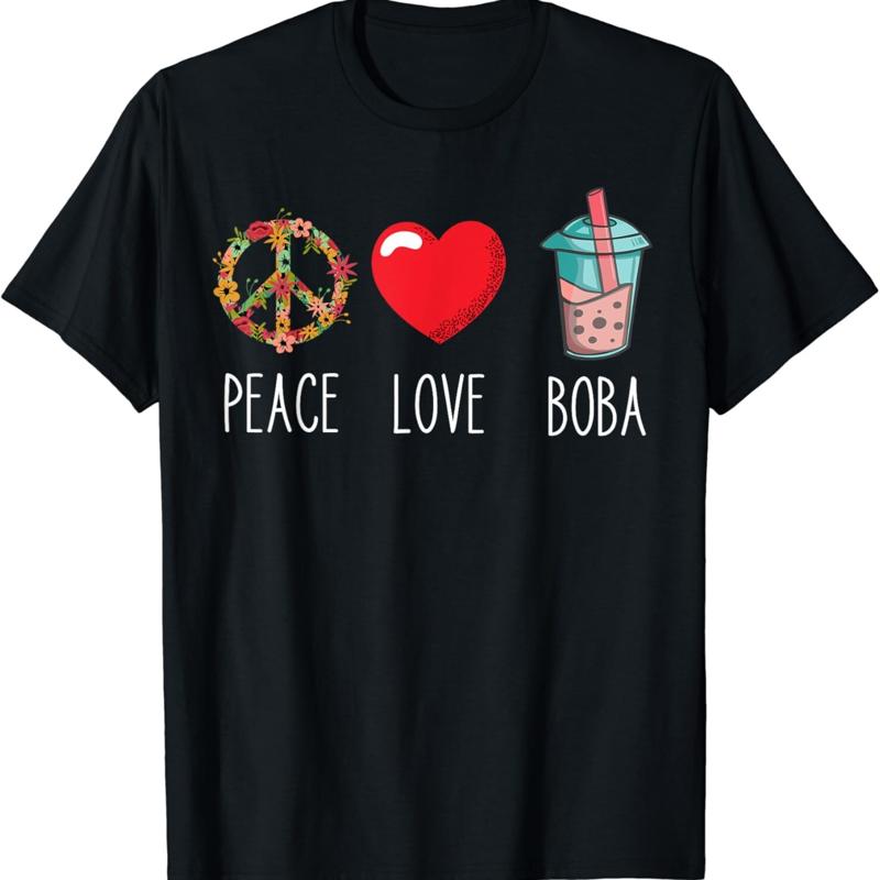 

Boba Love Peace Bubble Tea Lover Tapioca Pearl Milk T Shirt 5XL різнокольоровий
