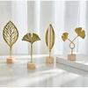 Flower Wrought Iron Ornaments Wood Base Ginkgo Leaf Ornament  Scandinavian Style