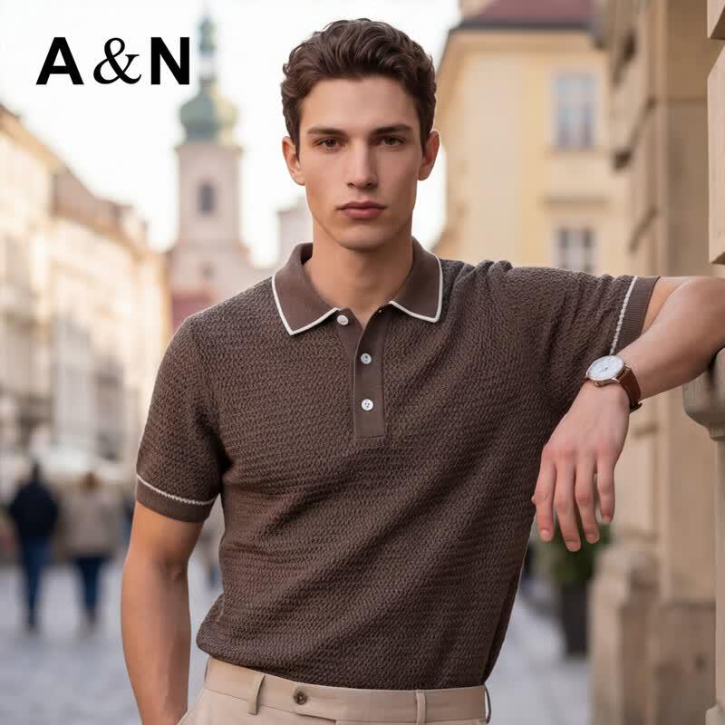 Antonio Men's Merino Wool Blend Short Sleeve Polo Knit