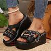 Star Metal Chain Decor Wedges Sandals for Women Punk Cross Band Chunky Platform Slippers Summer Comfort Thick Sole Non Slippers